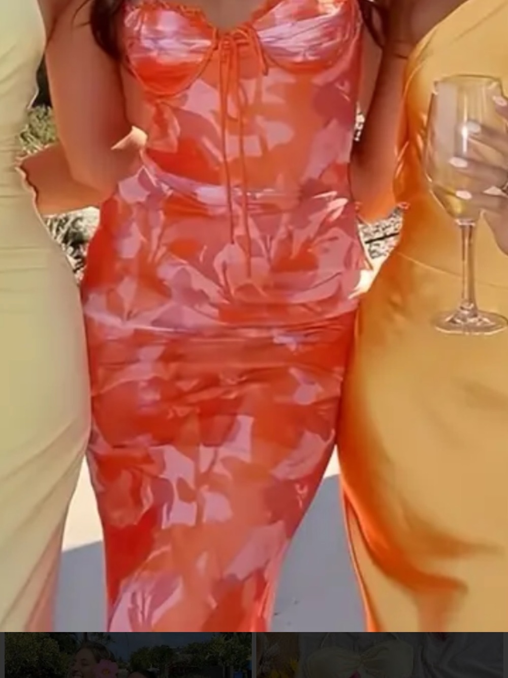 Selfie Leslie Orange Satin Strapless Lace-Up Slip Dress